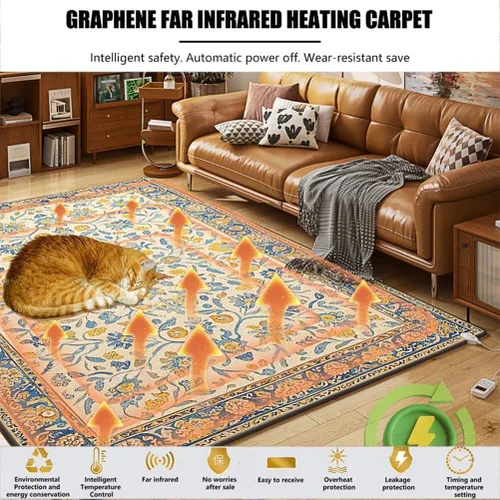 Vista 2 de Heated Floor Mat Graphene Electric Heated Rug Carpet Floor Heating Mat with Timer, Fast Heating Heated Area Rug Foot Warmer Indoor Space Floor 01