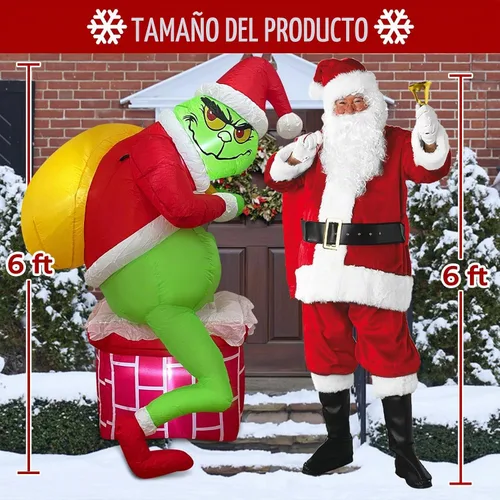 Vista 3 de Inflable de Navidad, chimenea de Papá Noel verde, decoración al aire