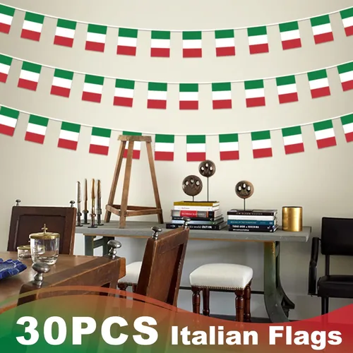 Vista 6 de Bandera de cuerda de Italia, pequeña mini bandera de escarapela italiana, decoración nacional del país para escuela, fiesta, eventos deportivos