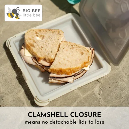 Vista 4 de Big Bee, Little Bee - SoftShell Contenedor de silicona reutilizable para almacenamiento de alimentos con tapa de concha conectada, fácil de limpiar