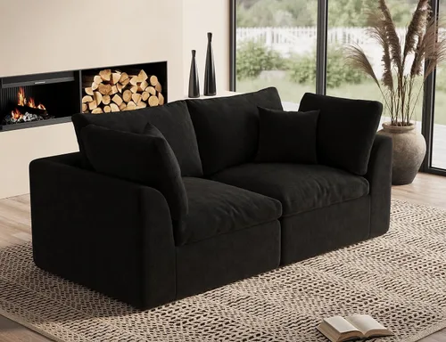 Vista 8 de ohllob Sofás seccionales Cloud de 110 pulgadas para sala de estar, sofá deshuesado en forma de L con otomana, sofá modular de 3 plazas, color negro