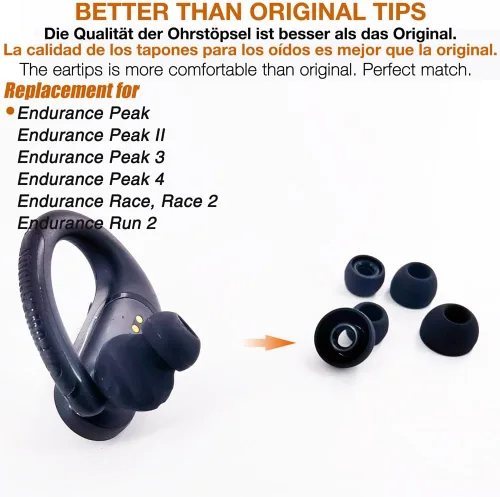 Vista 2 de Auriculares de silicona de repuesto para audífonos JBL Endurance, 12 unidades, color negro Compatible with JBL Endurance Peak 4/Peak 3/Peak