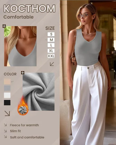 Vista 5 de Paquete de 4 camisetas térmicas sin mangas para mujer, con cuello en V, forro polar, sin mangas, cálido, chaleco de capa base