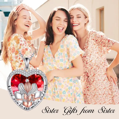 Vista 2 de Collar de plata de ley 925 para hermanas - Regalo de cumpleaños para hermanas, mamá, hija - Collar de cristal «Always My Sister Forever My Friend»