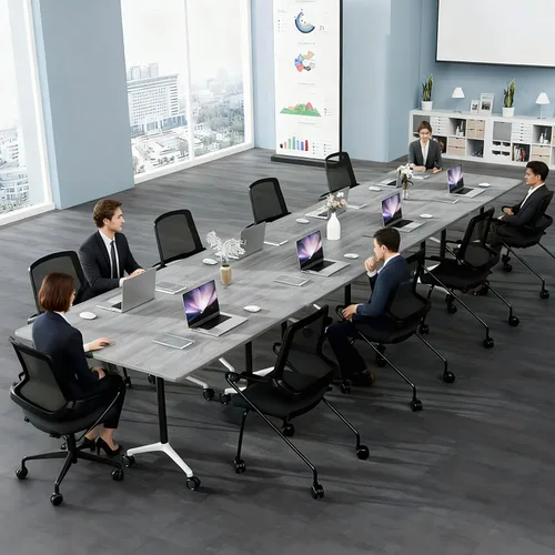 Vista 7 de Mesa de conferencias plegable, mesas de sala de conferencias con ruedas, mesa rectangular grande y plegable para reuniones de 6 a 12 personas, mesa