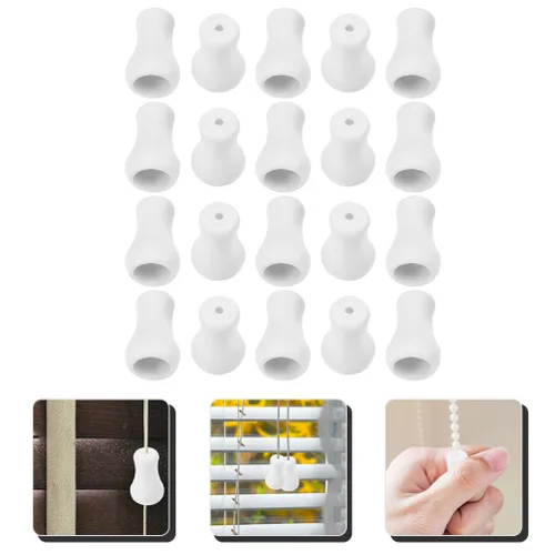 Vista 8 de 20 pomos de plástico para persianas blancas, pomos de plástico para cable ciego, para colgar, extremos de cable para cortina y manualidades