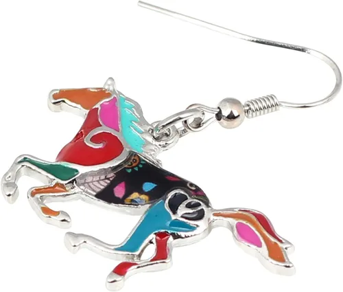 Vista 4 de Aretes de aleación esmaltada para caballos, colgantes de moda, joyería para mujeres y niñas, bonito regalo, Zinc Zinc Esmalte, No es una piedra