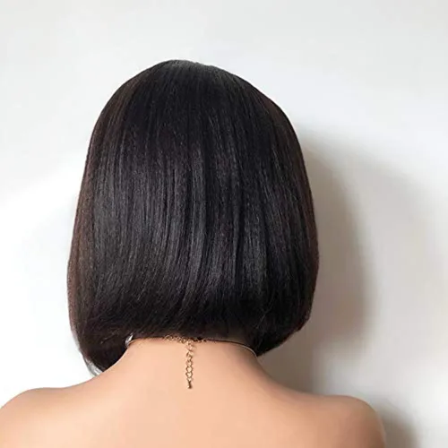 Vista 4 de ten chopsticks Pelucas de cabello humano estilo Bob corto italiano Yaki con encaje frontal para mujeres negras, pelucas de cabello brasileño