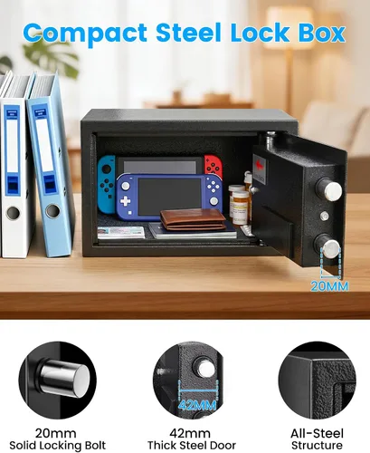 Vista 3 de [Mejorada] Cajas fuertes pequeñas para dormitorio en casa, mini caja fuerte