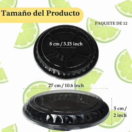 Vista 2 de Paquete de 12 bandejas de plástico para aperitivos con tapa, bandeja desechable transparente dividida para servir, 6 recipientes de almacenamiento