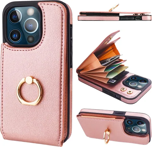 Vista 11 de Folosu Funda compatible con iPhone 13 Pro con soporte para tarjetas, rotación de 360°, soporte de anillo de dedo con función atril, protección RFID