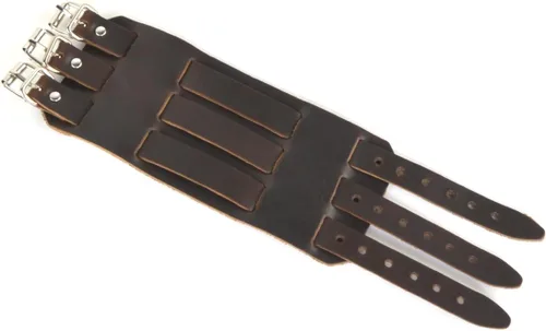 Vista 6 de HZMAN Brazalete ancho de cuero para hombre con triple correa de guantelete con hebilla de sujeción