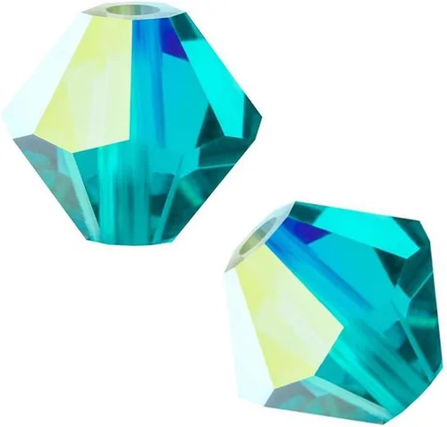 Vista 17 de 100 cuentas sueltas de cristal bicono facetado pequeño Preciosa auténtico de 3mm (0.118 pulgadas) aguamarina AB (azul) compatibles con cristales