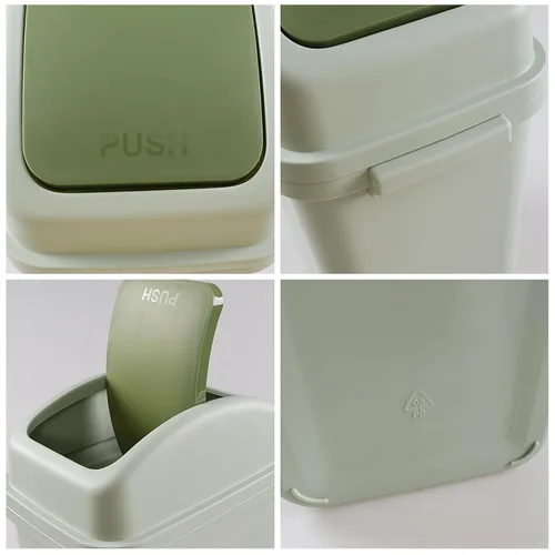 Vista 3 de Bote de basura de 1.8 galones con tapa giratoria, cubo de basura de plástico de 7 L (verde), F