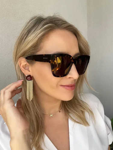 Vista 7 de DIFF Bella II - Gafas de sol cuadradas de gran tamaño para mujer, protección UV400, marco negro de moda