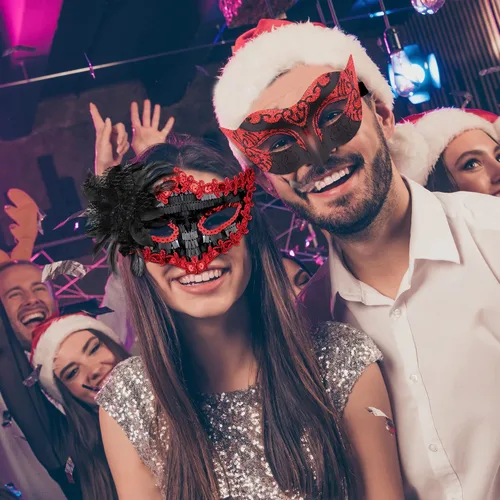 Vista 7 de SIQUK Juego de máscaras para parejas, máscara veneciana para fiesta