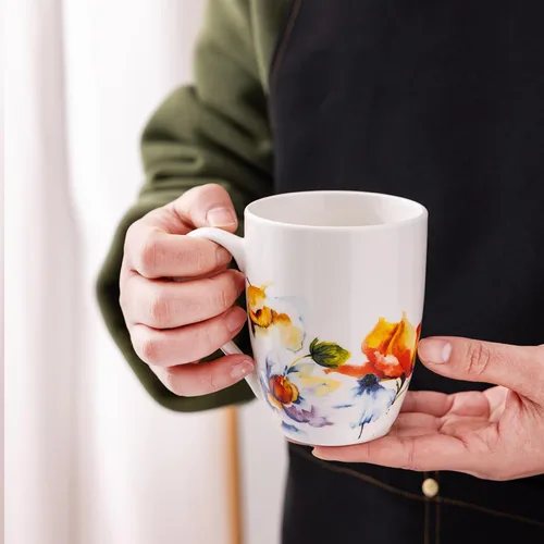 Vista 5 de GBhome Juego de 6 tazas de café de 12 onzas, tazas de café de cerámica con flores adhesivas para hombre, mujer, mamá, papá, juego de tazas de café
