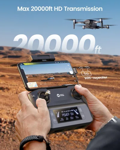 Vista 4 de Holy Stone HS600 - Drones con cámara para adultos con cardán de 2 ejes 4K EIS, ID remoto integrado, transmisión de rango de 6096 metros, dron