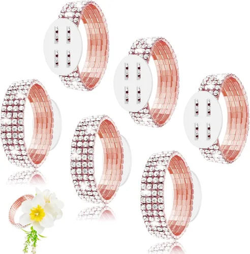 Vista 8 de Junkin 6 pulseras de ramillete con diamantes de imitación, elásticas, para decoración de bodas, bailes de graduación, aniversario (plateado)