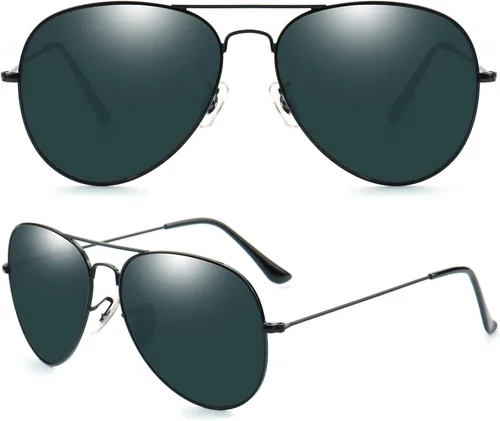 Vista 2 de Soarea Fashion Shields - Gafas de sol de aviador para mujeres y hombres de gran tamaño cuadradas de metal antirreflejos 100 protección UV