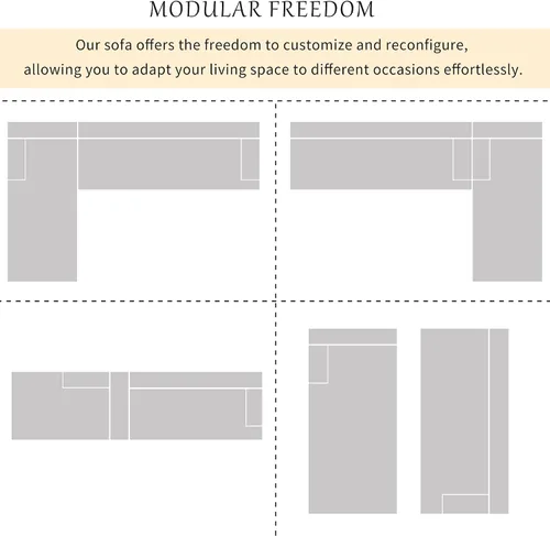 Vista 7 de Sofá modular modular de 109 pulgadas, sofá modular convertible tapizado de esponja, juego de 2 sofás combinados gratis para sala de estar Beige