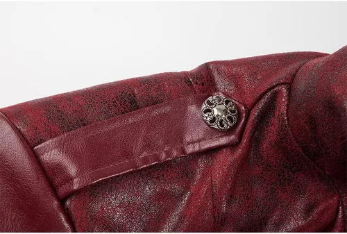 Vista 6 de Chaqueta steampunk de piel sintética para hombre, estilo medieval gótico, victoriano, abrigo de vampiro