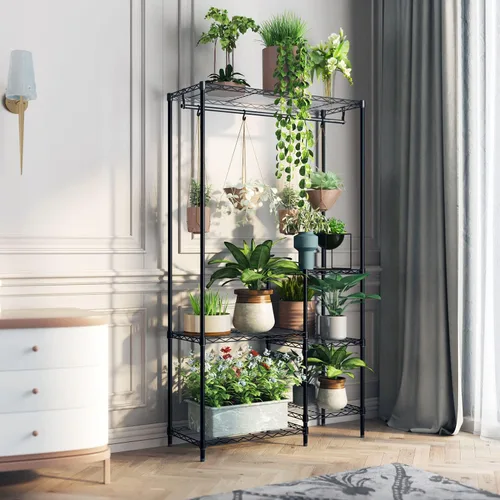 Vista 2 de Xiofio Soportes para plantas para interiores y exteriores, soporte de metal resistente para plantas, estante grande para plantas, estantes