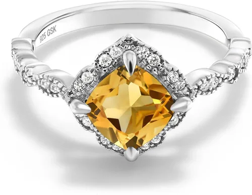 Vista 60 de Gem Stone King Anillo de compromiso solitario de moissanita blanca con piedra natal de corte cojín de 0.276 in para mujer, plata de ley 925