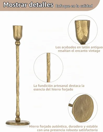 Vista 7 de NUPTIO - Portavelas de hierro cónico - Juego de 3 portavelas de latón antiguo