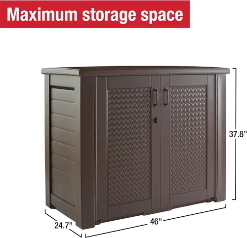 Vista 5 de Rubbermaid Armario decorativo de almacenamiento para exteriores (123 galones), resistente a la intemperie, marrón, organización para el hogar