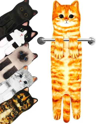 Vista 12 de PAT JUUMG - Toallas divertidas de mano con forma de gato para decoración de baño o cocina; toallas decorativas colgantes para la cara, súper