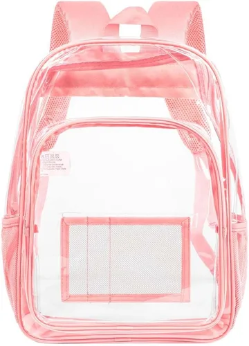 Vista 12 de AGSDON Mochila transparente, resistente bolsa transparente para libros, mochilas de PVC transparente para mujeres y hombres 17 negro transparente
