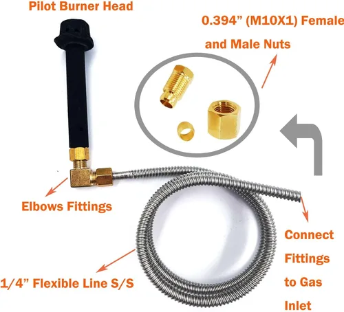 Vista 2 de MENSI Kit de seguridad para quemador de chorro de hierro fundido, quemador piloto, mini quemador pequeño, con manguera de línea de gas flexible