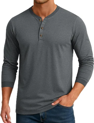 Vista 12 de Cotrasen Camisas Henley de Manga Larga para Hombre Camisetas de Algodón con 3 Botones Tops Casuales Básicos de Moda