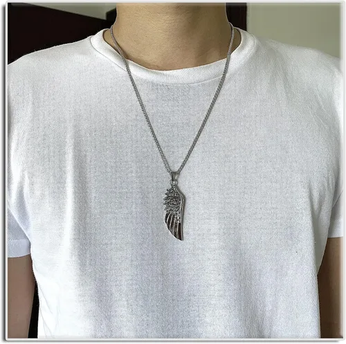Vista 6 de Xusamss Punk Rock - Collar con colgante de ala de ángel de acero de titanio cadena de eslabones de 236in