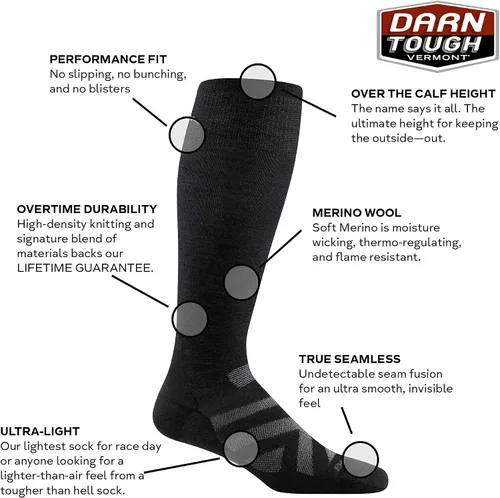 Vista 2 de Calcetines Darn Tough para hombres RFL OTC ultraligeros para esquí y snowboard (Estilo 8001)