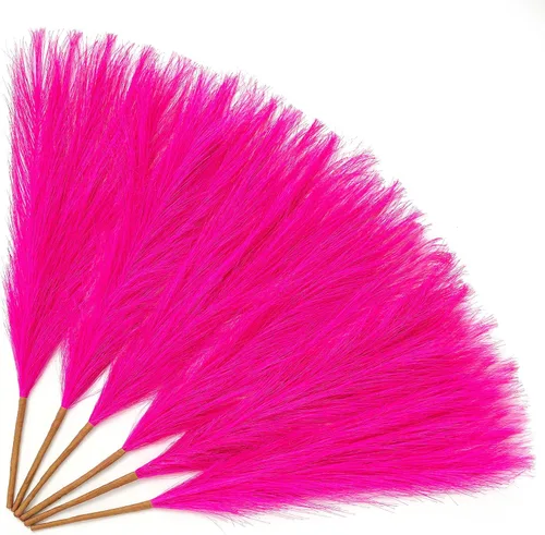 Vista 27 de Serwalin Decoración de zacate de las pampas rosa intenso, rosa rubor y rosa, 17.7 pulgadas 6 piezas de zacate de las pampas sintético, zacate A Abby