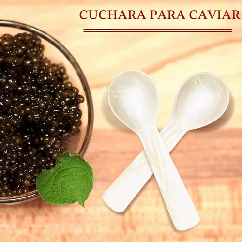 Vista 3 de Cucharas de Caviar de Nácar Cucharas MOP con Artesanía Manual con Mango Redondo para Caviar, Huevo, Helado, Sal, Servir Café, Juego de Servir