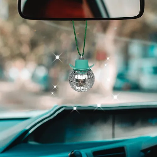 Vista 13 de Accesorio de Coche con Bola de Discoteca y Sombrero de Vaquero Negro, Adorno de Espejo, Accesorios Interiores