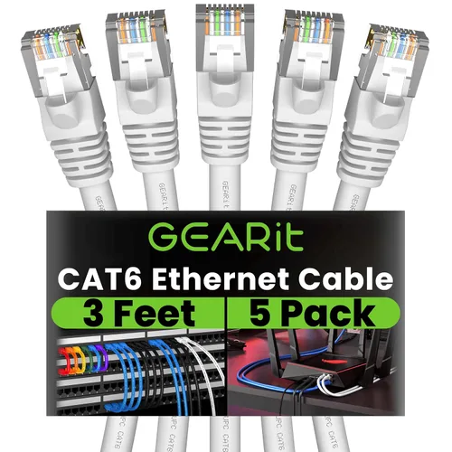 Vista 54 de GEARit Cables de conexión Cat6 de 1 pie negro (paquete de 5) Cables de conexión Cat 6 de 1 pie, cable de conexión negro/Ethernet, 10Gbps 550MHz
