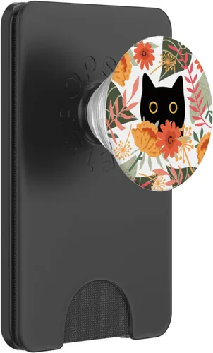 Vista 7 de Divertido gato negro escondido en flores de primavera floral verde salvia PopSockets intercambiables PopGrip