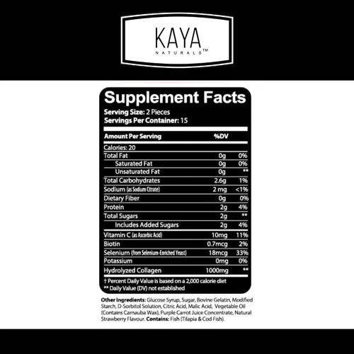 Vista 2 de Kaya Naturals Gomitas de colágeno para hombres y mujeres, suplemento Gomitas hechas en la naturaleza – 1000 mg de colágeno hidrolizado, vitamina