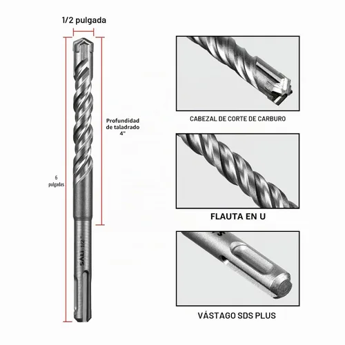 Vista 2 de SALI 10 brocas de martillo giratorio SDS Plus de 1/2 x 6 pulgadas, kit de broca para hormigón, material de carburo de doble rosca de tipo cruzado
