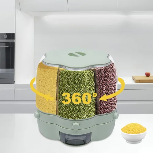 Vista 3 de Dispensador de granos para encimera, dispensador de almacenamiento de alimentos giratorio de 360°, dispensador de granos para el hogar, contenedor