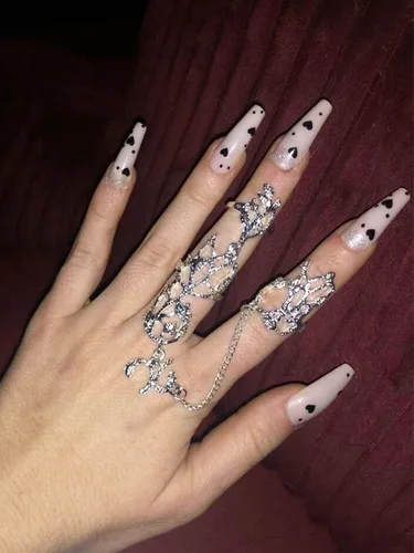 Vista 6 de Anillo de dedo completo para mujer, cadena de mano, dije de hoja, anillo de dedo con cadena nudillo, anillo de dedo largo abierto, cadenas de mano