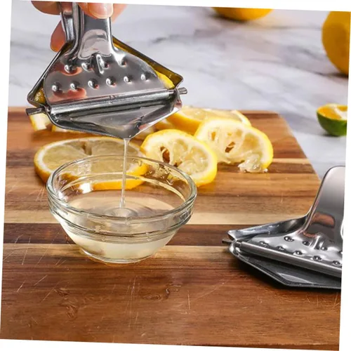 Vista 5 de Exprimidor manual de limón de acero inoxidable 2pcs para la prensa de frutas de la cocina del hogar con extracción y diseño eficientes de jugo
