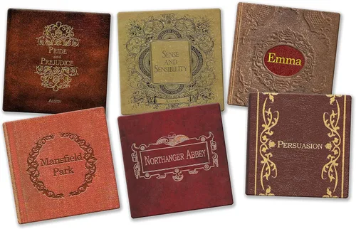 Vista 3 de Jane Austen Books - Juego de posavasos de cerámica con respaldo de corcho, juego de 6 piezas