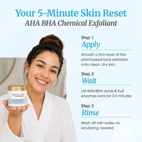 Vista 6 de Exfoliante químico para la cara - Exfoliante suave AHA BHA con enzimas de frutas Exfoliante químico casero para la cara con ácido glicólico, ácido