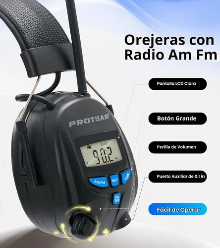Vista 4 de Digital AM/FM Radio Hearing Protection Earmuffs, 25 dB NRR Radio Am Fm + Negro