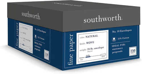 Vista 2 de Southworth J404N10 25% Algodón #10 Sobre de Negocios Natural 24 lbs. Tejido 250Caja FSC